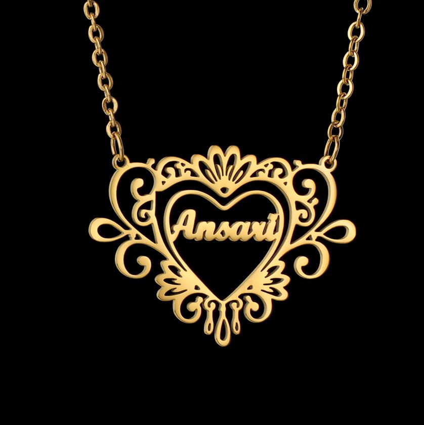 Atoztide Personalized Custom Rose Heart Name Necklaces for Women Stainless Steel Pendant Choker Link Chain Birthday Jewelry Gift