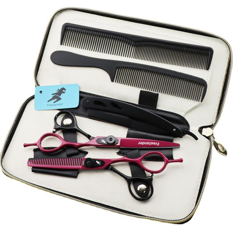 6.0 Inch Freelander Color Half-Hand Hair Scissors Set, Haircut Flat Scissors, Bangs Scissors And Thin Teeth Scissors