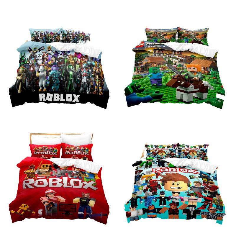 Cartoon Roblox Minecraft Digital Print Bedding Set High-quality Cartoon Style White Color
