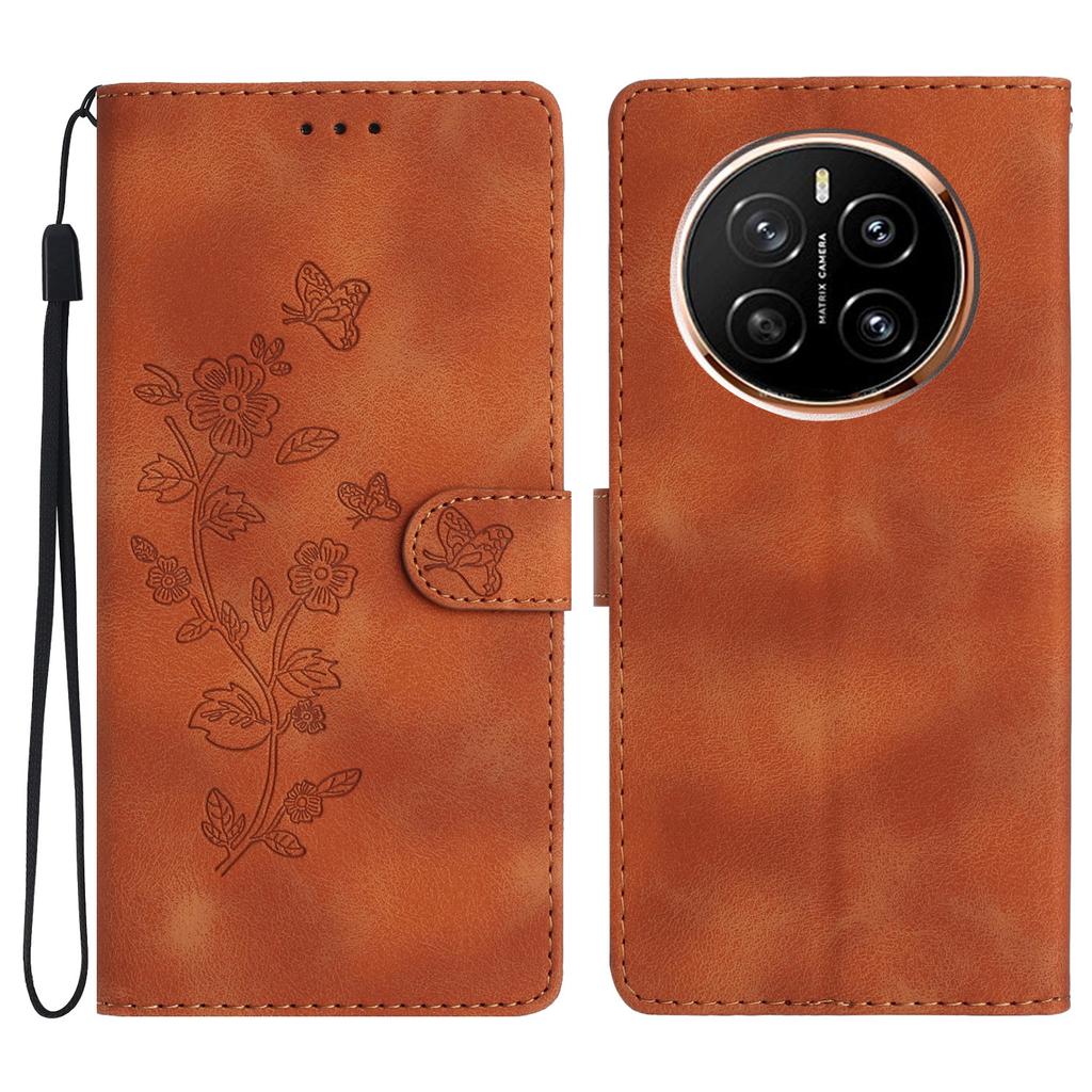 For Honor Magic7 Pro 5G Case Leather Imprinted Flower Phone Cover Wallet with Wrist Strap