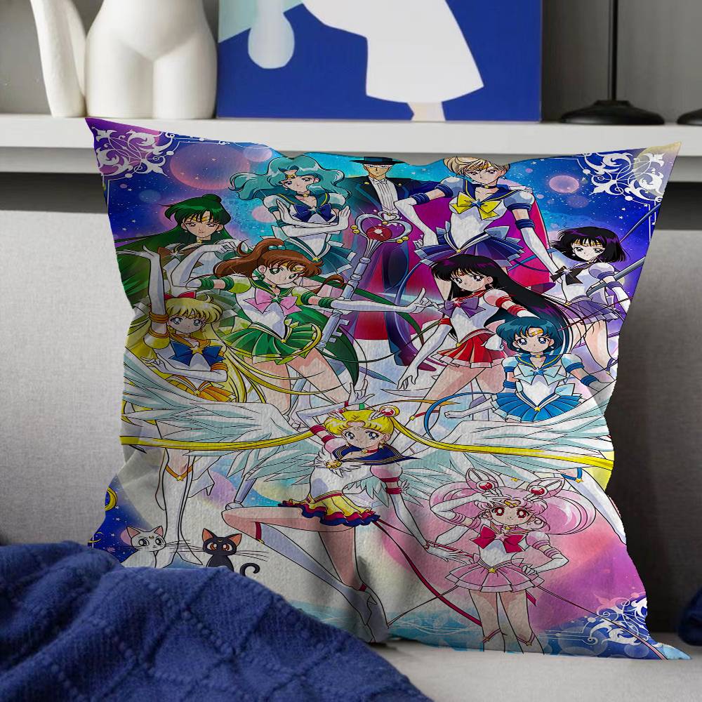 Lovely S-Sailor M-Moon Pillow Covers Cartoon Sofa Decorative Home Double-Sided Printing Short Plush Cute Cushion Cover