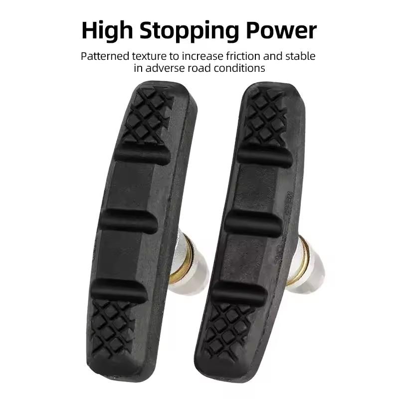 60mm Threaded V-Brake Pads All Weather Brake Shoes for MTB Mountain Bike Linear Pull Brakes Replacement Parts