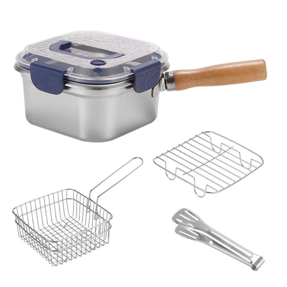Oil Filter Square Cooking Pot Large Capacity Stainless Steel Frying Pan  Household Use