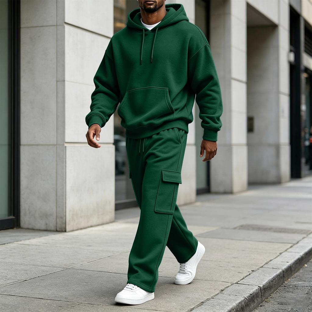 Herren Mode Lässig Übergröße Locker Geschnitten Hoodie und Mehrere Taschen Jogginghosen Set für den Alltag