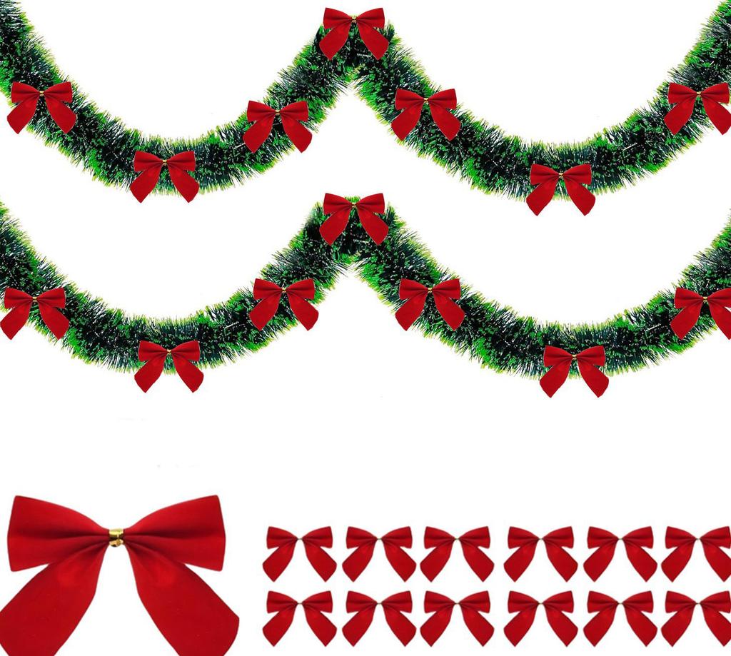 For DIY Wreath Christmas Tree Ornaments New Year Home Table Decor Artificial Christmas Garland Xmas Garlands with Bowknot