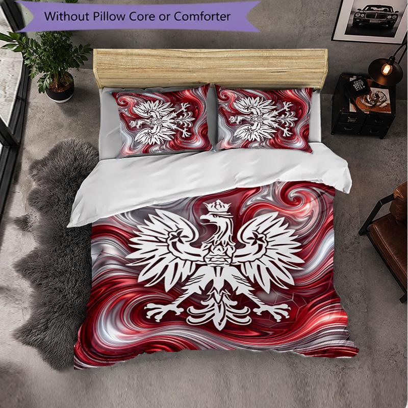 Poland Football Pattern 3 Pieces Bedding Set Soft Microfiber Duvet Cover with Pillow Cases for Bedroom