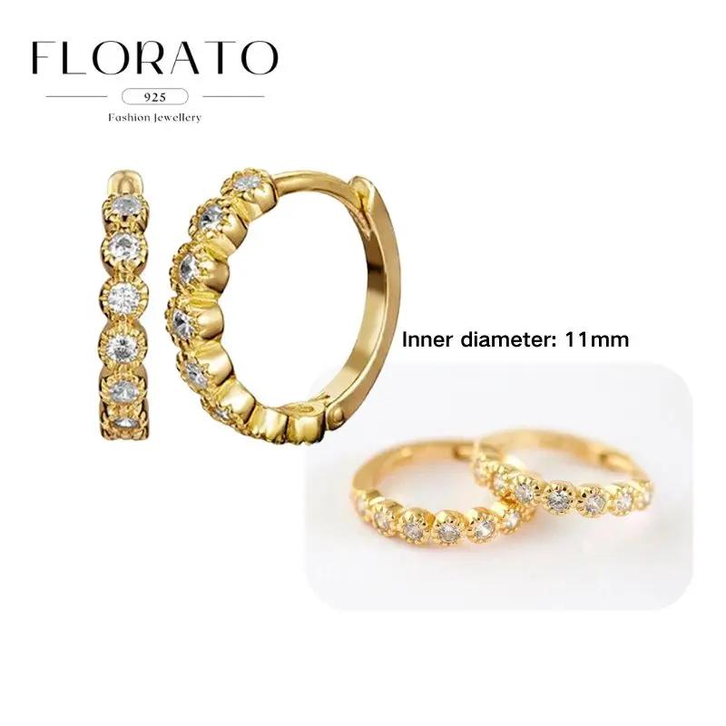 Perforation 925 Silver Ear Needle Minimalist Hoop Earrings Metallic Gold Earrings For Women CZ Fashion Jewelry