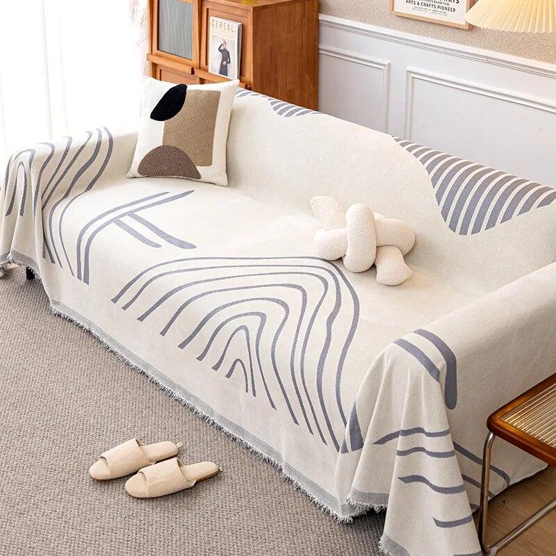 Chenille Sofa Cover Blanket Homestay Bedroom Universal for All Seasons Towel Dustproof Decorative Striped Sofa Towel Cover Cloth