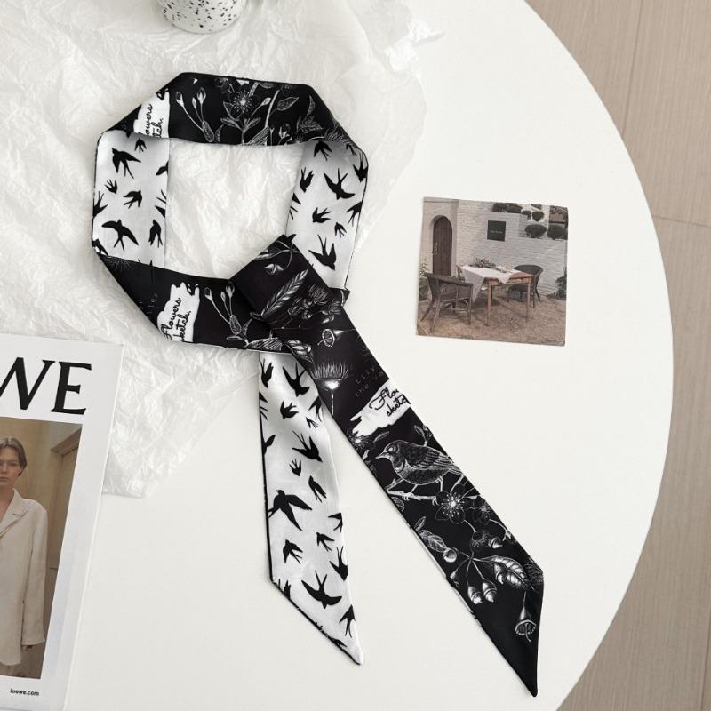 Cashew Flower Silk Scarf Long Strip New Multi-functional Double-layer Strap Neck Small Scarf Streamer Belt Braided Hair Belt