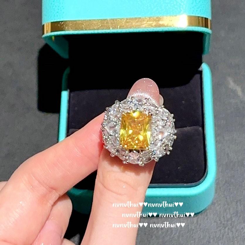 Farah Crown Jewel Ring, Weave Engraved Gold, 18K Gold Plated, Twilight Yellow Water Drop Zircon Ring Necklace