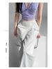 Women's White Lace Two-Piece Wide-Leg Pants with Crotch Cover - High-Waisted, Slimming, Draping, Floor-Length for Summer