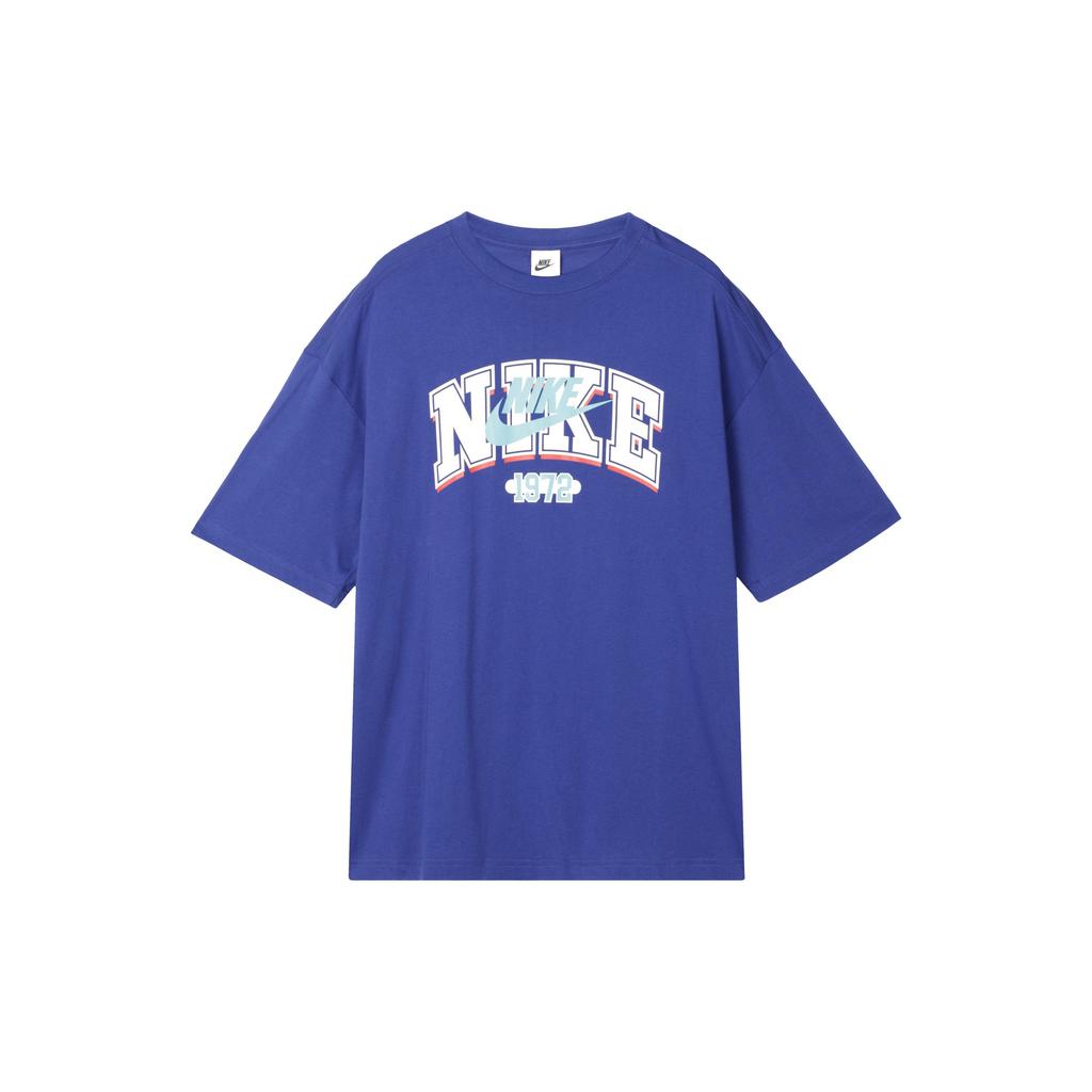 Nike Sportswear Letter Logo Print Loose Short Sleeve Drop Shoulder T-Shirt Women Tops Fitness-Blue FQ7011-431