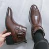 New Designer Winter Pointed Toe  Black Brown Chelsea Ankle Boots For Men's Fashion All Match Monk Strap Shoes Zapatos Hombre