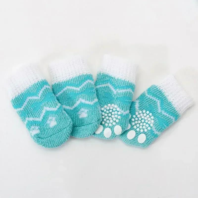 4pcs/set Puppy Socks Cute Pattern Foot Covers For Kitten Warm Anti Slip Shoes Paw Protector Christmas Gift for Cat Dogs
