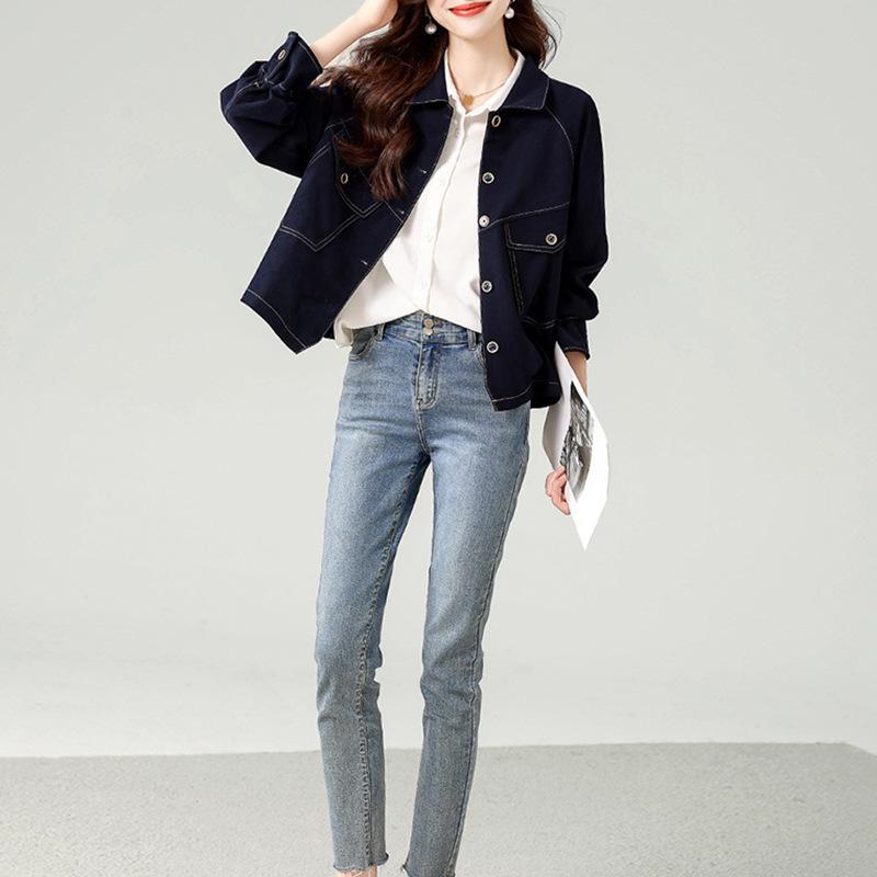 Autumn and Winter Coat Top Trendy Padded Denim Korean Version Versatile and Thin Short Cotton Jacket Women