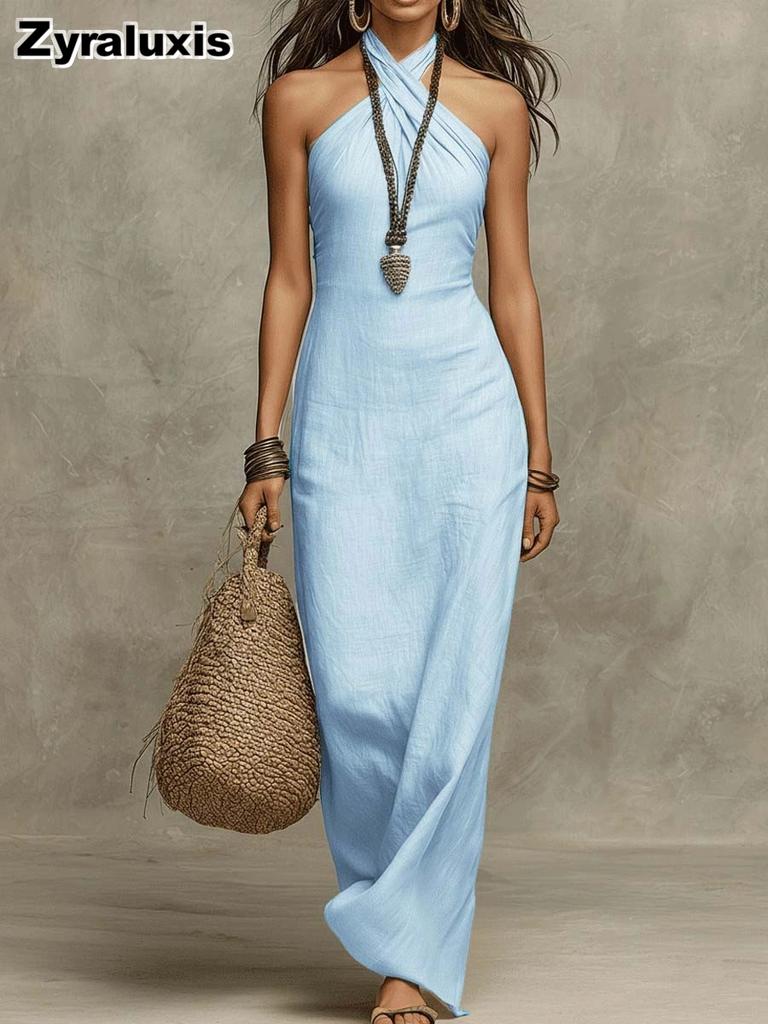 New Women Slim Fit Elegant Evening Bodycon Sleeveless Halter Dress for Women Summer