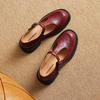Krazing Pot Sheepskin Round Toe Size 42 Thick Med Heels Slip on Platform Gladiator Metal Buckle Autumn Pumps