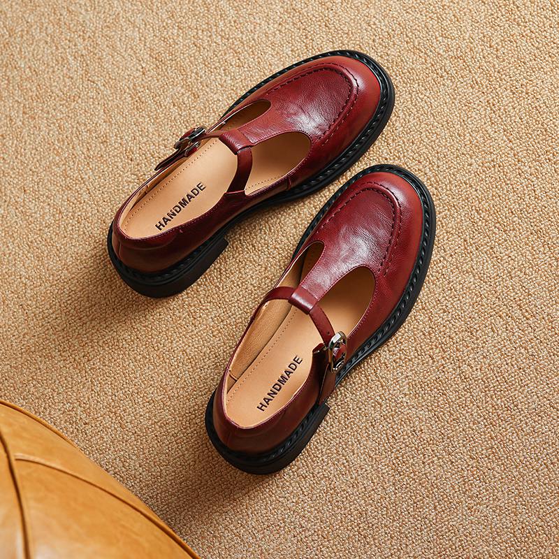 Krazing Pot Sheepskin Round Toe Size 42 Thick Med Heels Slip on Platform Gladiator Metal Buckle Autumn Pumps