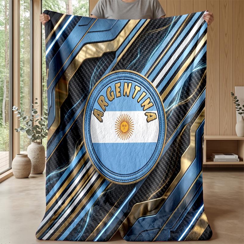 Argentina Football Printed Flannel Blanket Skin Friendly Warm Decorative Throw for Indoor Couch Bed Daily Use
