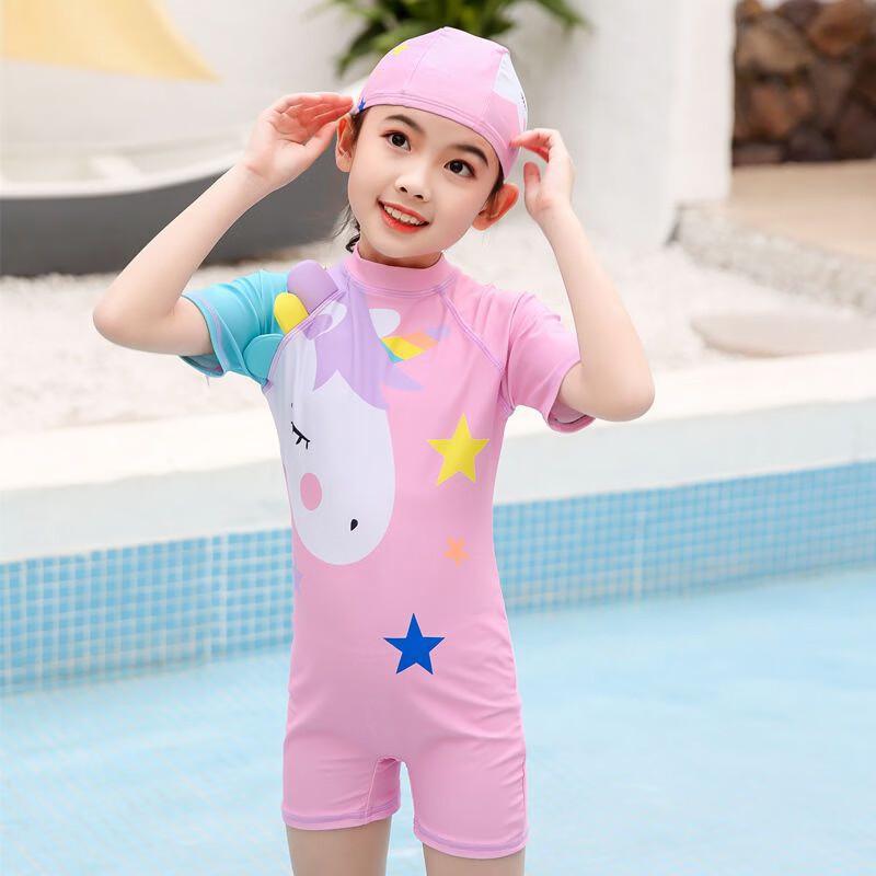 Kids Quick-Dry Cartoon Unicorn Long-Sleeve One-Piece Swimsuit