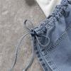 High-Waist Elastische Jeans-Shorts: Damen 2022 Sommer Schlank geschnitten A-Linie Kordelzug Weites Bein Design