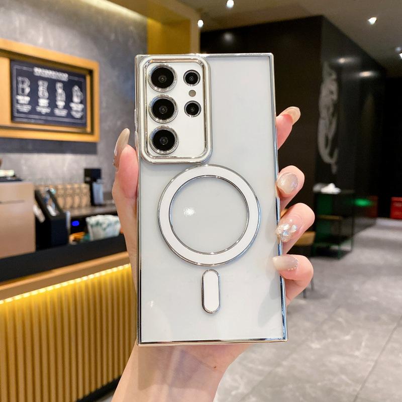 Suitable for Samsung S25 Ultra Mobile Phone Case Transparent Macaron Electroplated Magnetic Charging S24 Anti Fall Soft Shell Jacket