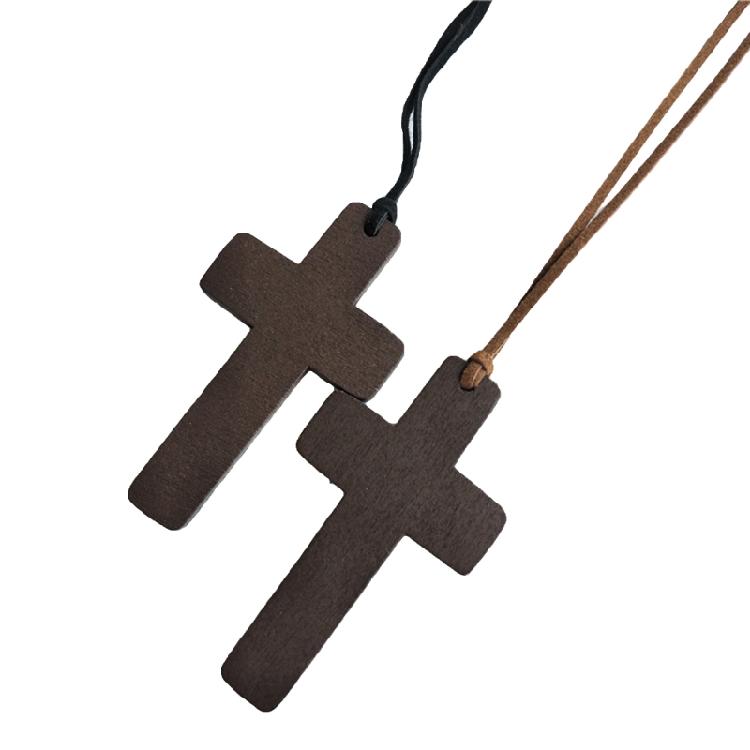 Vintage Wooden for Cross Pendant Brown/Black Rope Necklace Adjustable for Men Wo