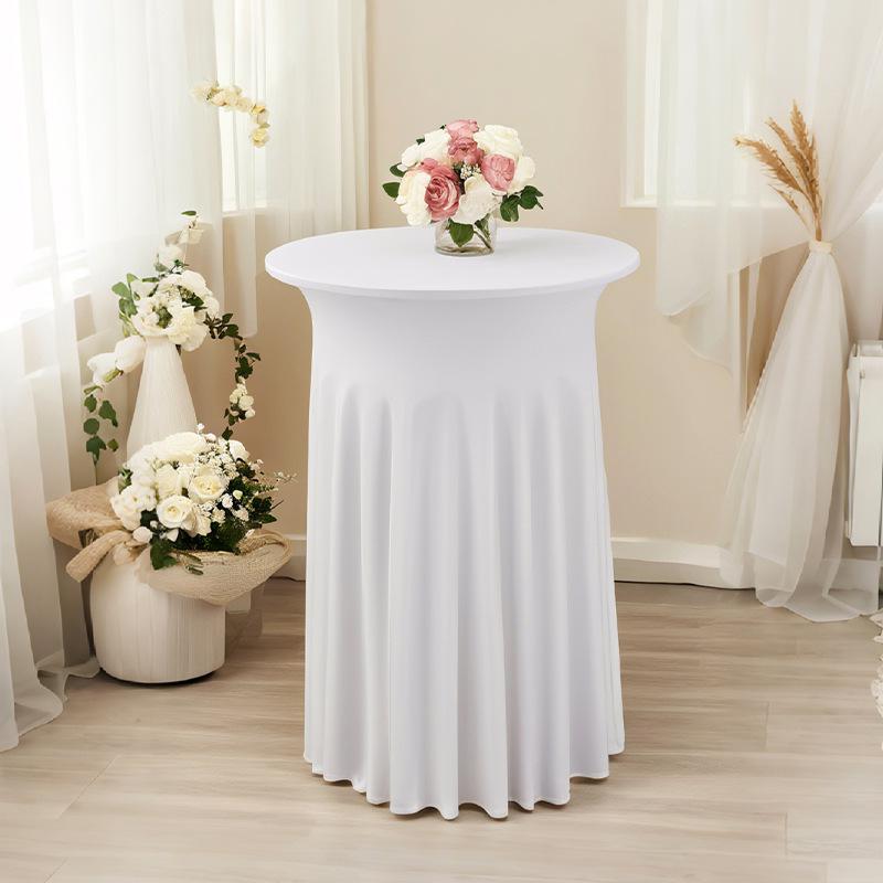 Elegante Verdickte Weiße Polyester Runde Tischdecke mit Abnehmbarem Elastischem Rock
