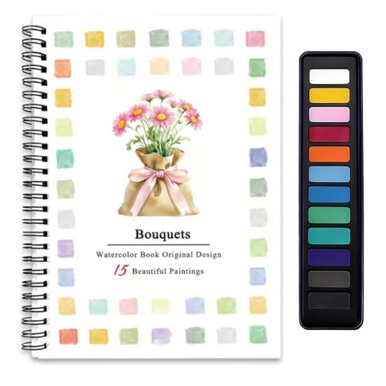 Watercolor Painting Workbook Kids Adults Beginners Watercolor Coloring Book 15 Paintings Botanical Plants Animal Painting Book