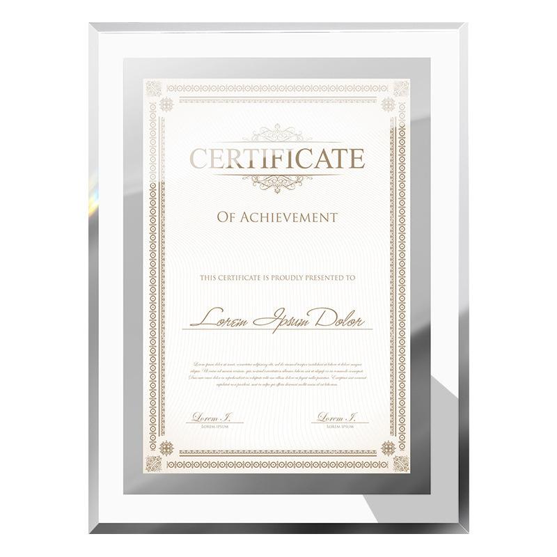 8 or 10 Inch Clear Glass Crystal Photo Frame Gold Tone Edge for Silver Certificate Rectangle Luxury Display Premium Award Frame