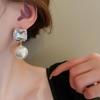 Fashion Diamond-encrusted Square Imitation Pearl Silver Needle Earrings French Light Luxury Temperament Sexy Geometric Earrings
