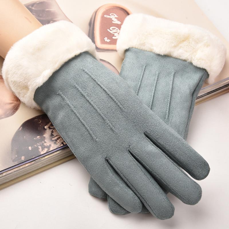 Suede Ladies Gloves Warm and Stylish In Autumn and Winter Cute Korean Version of Touch Screen Plus Velvet Padded Riding.