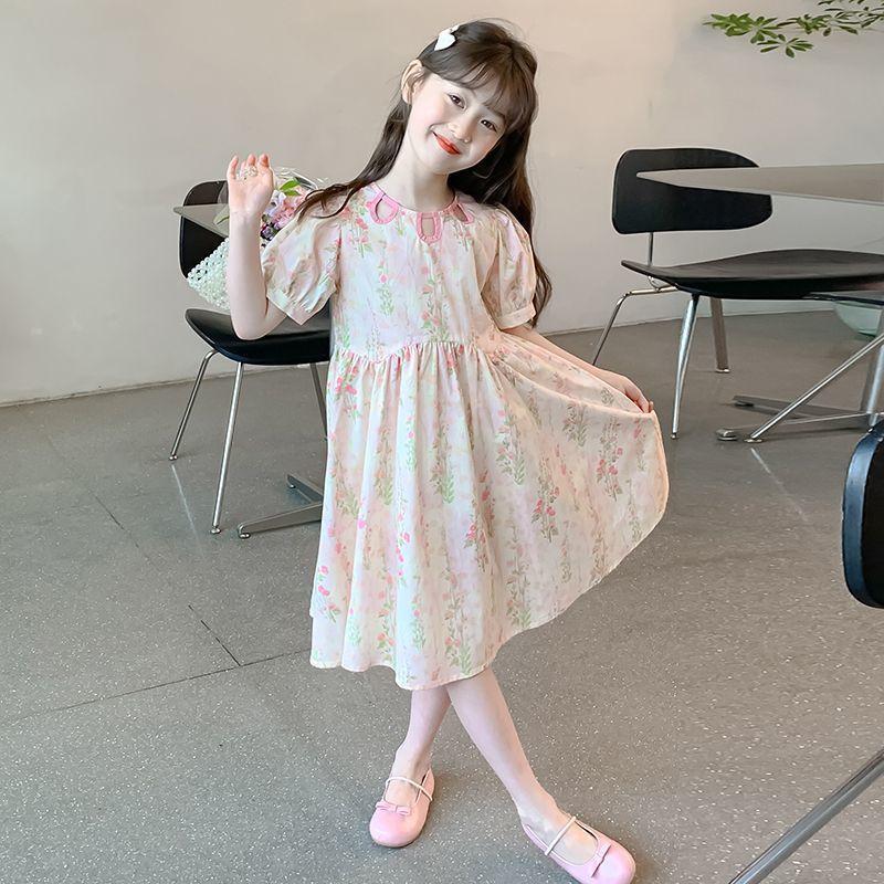 Girls Summer Floral French Full Swing Dress for Big Kids