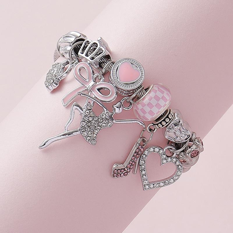 Sweet And Cool Princess Style Pink Butterfly Pendant, Light Luxury Full Diamond High Heels, Ballet Love Diy Opening Bracelet