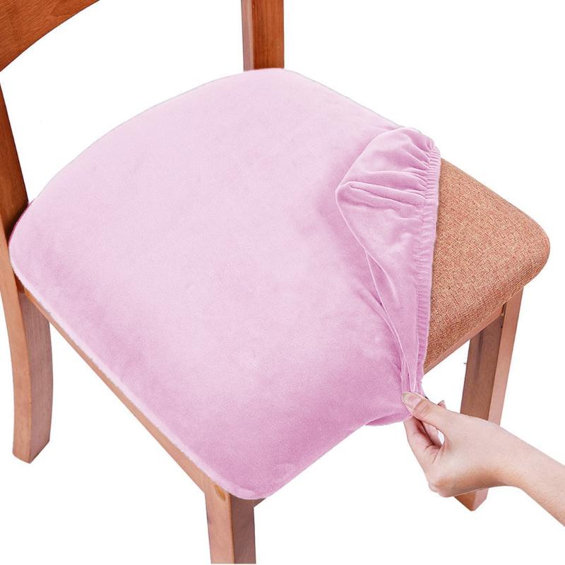 Real Soft Velvet Spandex Dining Room Chair Seat Covers Removable Washable Elastic Upholstered Cushion Slipcover