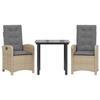 VidaXL 3-Piece Garden Dining Set with Cushions, Table and Chairs with Adjustable Backrest, Outdoor Patio Furniture 3212400