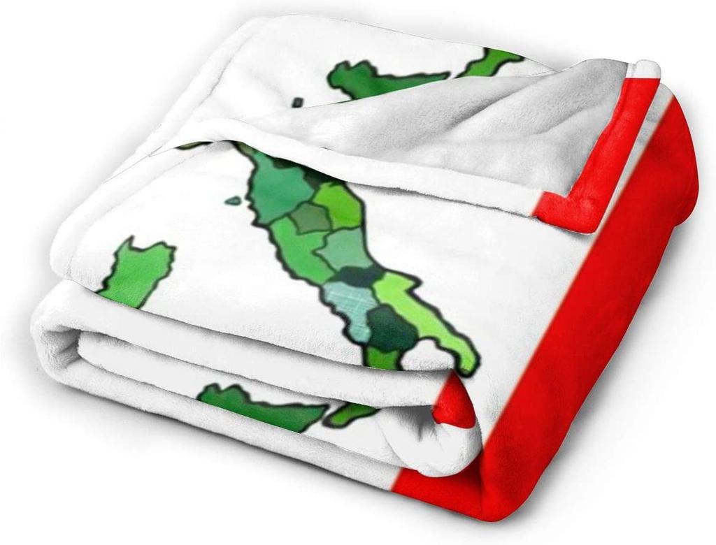 Flannel Fleece Travel Blanket Map of Italy and Italian Flag Green White Red Stripes Blankets for Sofa Air Conditioning Blanket