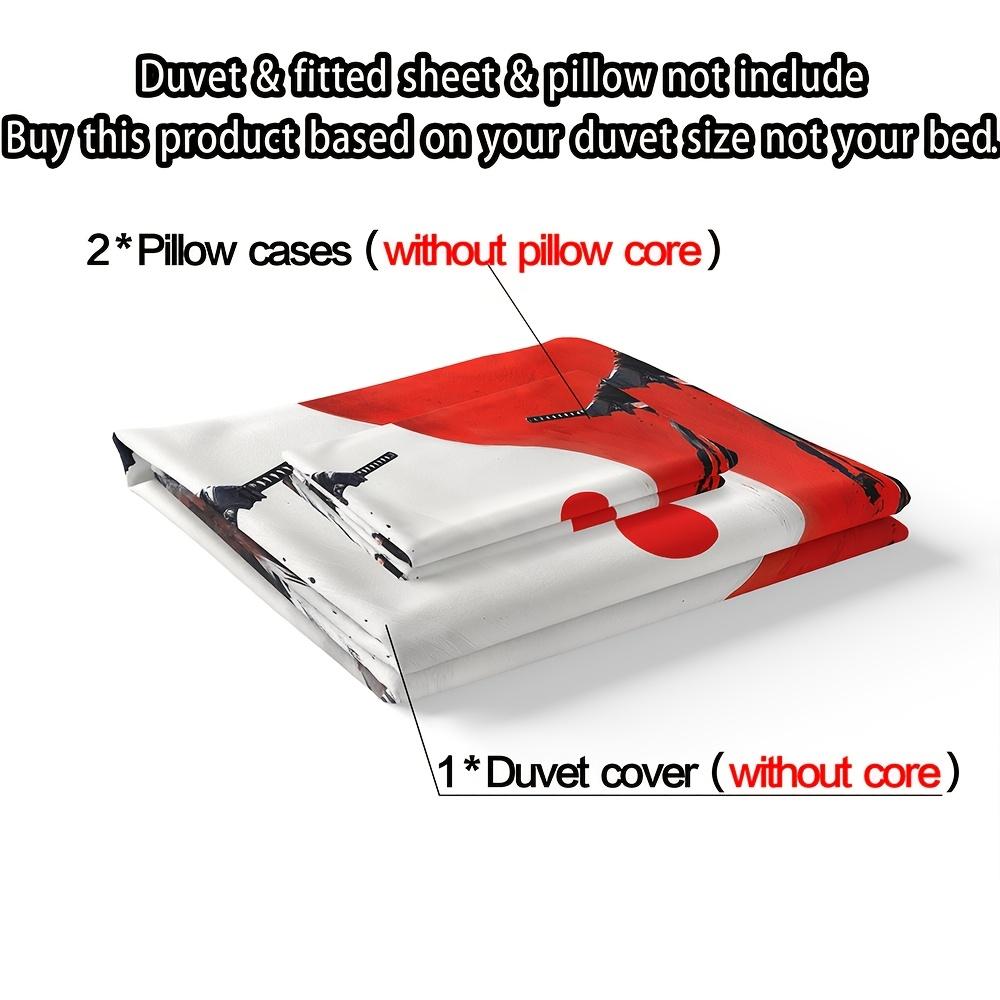 3Pcs Yin Yang Samurai Bedding Set - Soft, Breathable Duvet Cover & 2 Pillowcases, Machine Washable Polyester, Zippered Closure