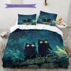 Black Cat at Night Pattern Bedding Quilt Set  Home Decoration  Gift (1 * duvet cover + 2 * pillowcase  without core)