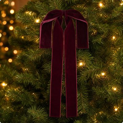4 Pieces Christmas Tree Bow Festive Decorative Velvet with Ribbon Tails