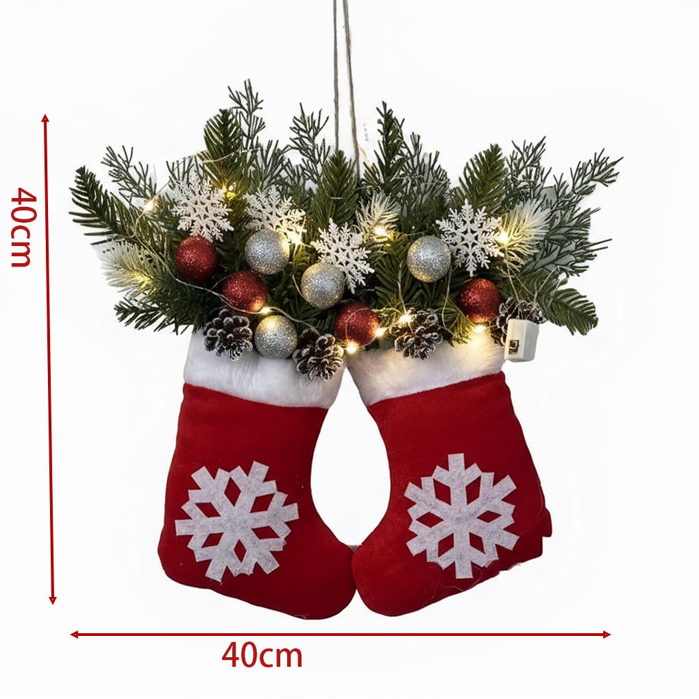 LED-julkrans med strumpor Röda bär Kotte för ytterdörr Inomhus Juldekorationer Fönster Veranda Festtillbehör