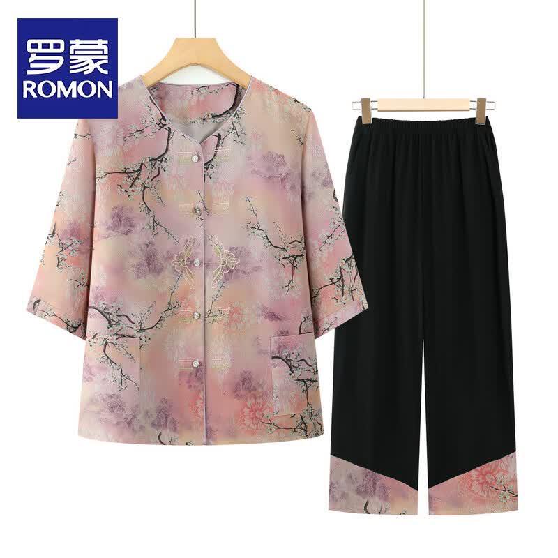 ROMON Women s Plus Size Summer Two-Piece Outfit for Mothers 5XL