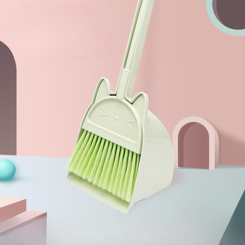 

Мини детская метла и совок мультяшный кот гибкая щетина детская ролевая игра малыши инструмент для подметания пола в помещении и на улице набор зелёный