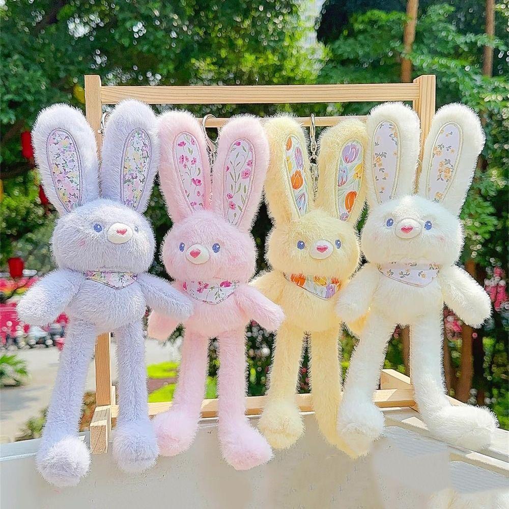 Fun Interaction Plush Rabbit Keyring Pulling Ears Car Keyring Bunny Dolls Pendant Backpack Pendant