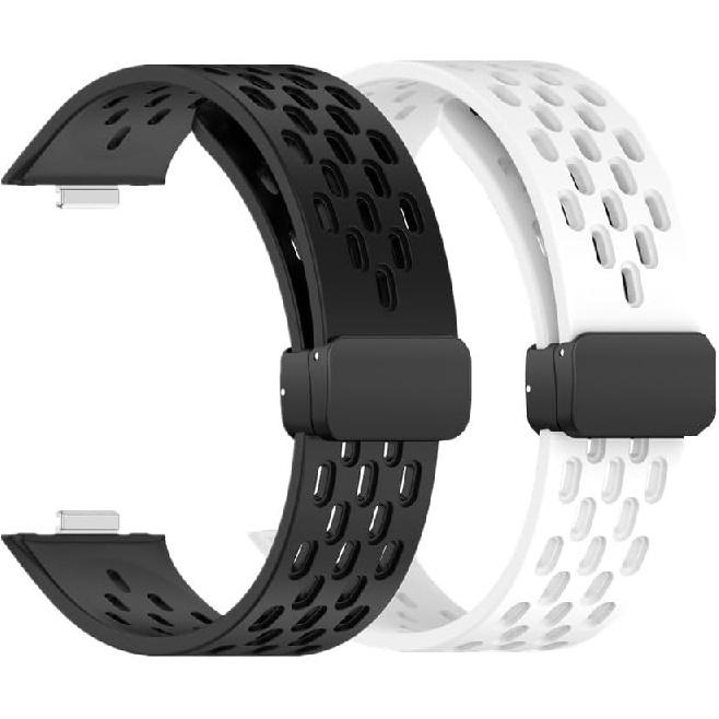 2pcs Bands for Huawei Watch Fit 3, Soft Silicone Wristband with Folding Clasp Breathable Smartwatch Watch Strap Sports Replacement Band Compatible