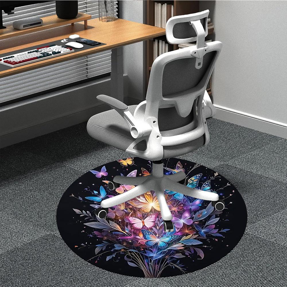 1pc Butterfly Bloom Office Round Area Rug, Mat Suitable ForOffice, Under Office Chairs Bedroom Living Room Home Decor, Room Deco