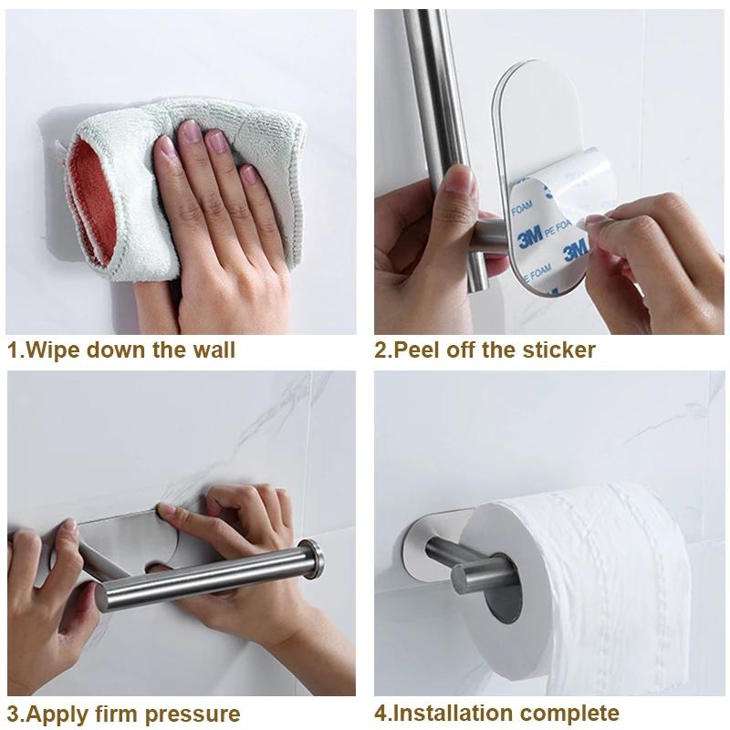 Adhesive Paper Towel Holder Toilet Roll Paper Holder Bathroom Punch-Free Roll Paper Holder Stainless Steel Black Gold Roll Rack