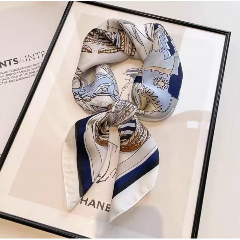 70x70cm Lightweight Cotton Silk Square Scarf With Boho Floral Print Breathable Neck Wrap Women