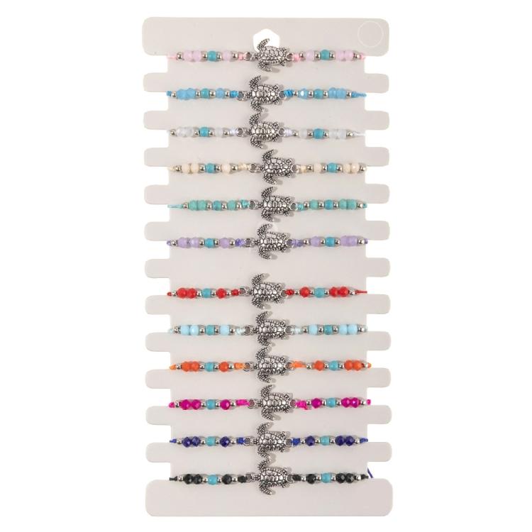 Pack of 12 Adjustable Handcrafted Turtles Bracelet Set Fashion Wristbands with Turquoise Crystal Wood Bead Details