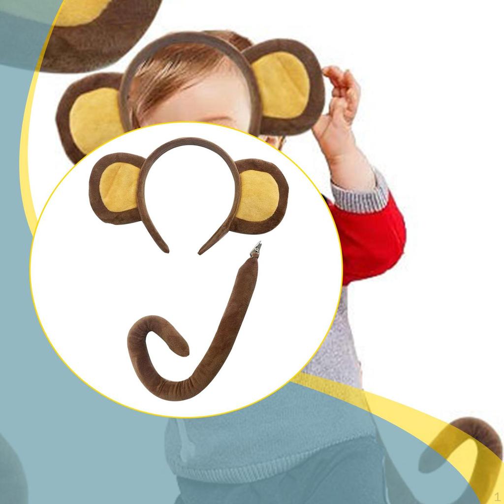 Zestaw Uszu i Ogonu Małpy Uroczy, Akcesoria Kostiumowe na Imprezy Tematyczne Zwierzęta